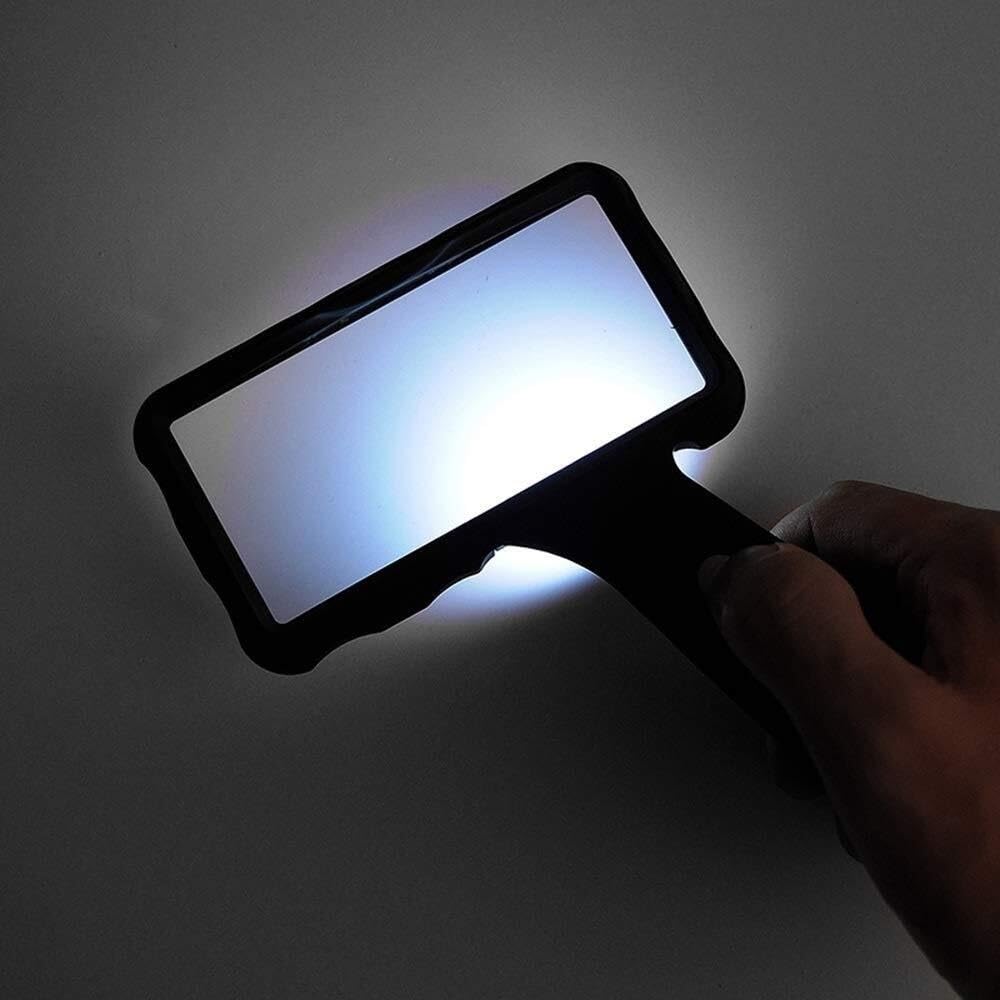 Lupa científica Rectangular ancha de Mano con Luz LED Diseño de Mango de agarre Suave Área Visible Grande