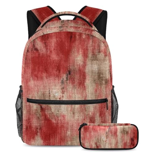 Cartable enfant grande capacité 29x20x40cm et sa trousse rouge moucheté pour école