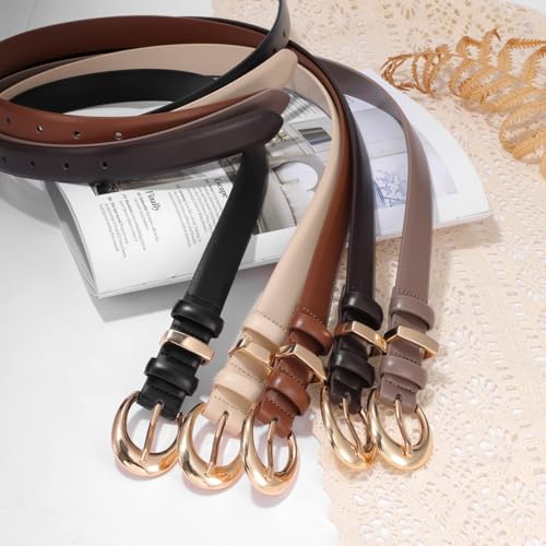 3 Pack Women Faux Leather Belt for Jeans Pants Ladies Skinny Dress Waist Belt with Gold Buckle4