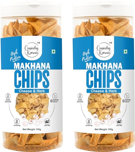 Image of Makhana Chips Cheese & Herb | Baked Foxnut Chips | High Protein Healthy Snack | Gluten Free | No Trans Fat | Crispy Low-Calorie Snack for Anytime Munching - 150g (Pack of 2)