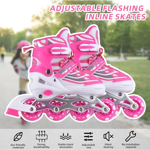 Patines en línea HUIOP con ruedas luminosas y bota transpirable para niños y niñas 3