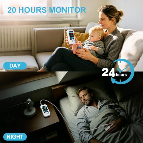 Image of Overnight Pulse Oximeter, Medical Grade Accuarcy SpO2 & PR Continuous Pulse Oximeter Pediatric Blood Oxygen Saturation Monitor Handheld Infant with Adjustable Alarms and 500 Data Storage for Adult Baby
