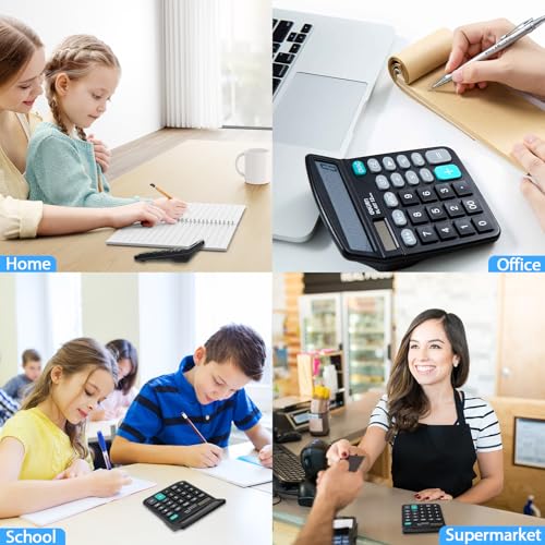 Pavlleen 2er-Pack Taschenrechner, Tischrechner 12 Ziffern mit großem LCD-Display und empfindlicher Taste, Dual-Power (Solar und Batterie), für Büro, Zuhause und Schule, Tischtaschenrechner Schwarz