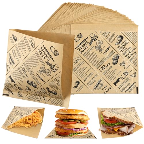 150 Stk Dickes Burger Papier, Deli Papierblätter, Käsepapier, Wasserdicht und Öl Burger Tüten, Sandwich Paper, Wrap Papier für Burgers, Pommes, Butterbrot, Käse, Kuchen, 15 x 15 cm