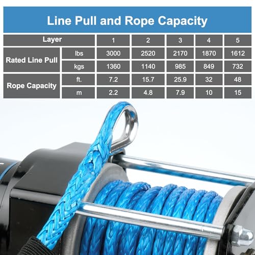 3000 lb Electric Winch, 12V DC ATV/UTV Trailer Boat Winch Kit for Towing Off Road, Synthetic Rope Aluminum Hawse Fairlead Remote Control
