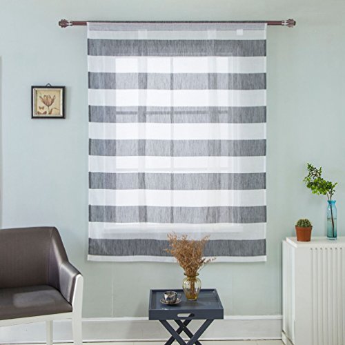 Zebrasmile Lifable Semi Sheer Window Curtain Cute Bowknot Tie Up Roman Curtain Rod Pocket Semi Sheer Kitchen Stripe Pattern Balloon Curtain For Kithchen/Bedroom Window Curtain, 46 X 63 Inch, Gray #TOP2