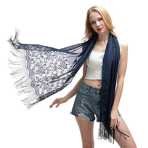 RIIQIICHY Shawls and Wraps for Evening Dresses Scarfs for Women Pashmina Wedding Formal Shawl Navy