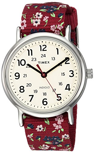 Timex Women's TW2R29700 Weekender Violet Floral Reversible Nylon Slip-Thru Strap Watch
