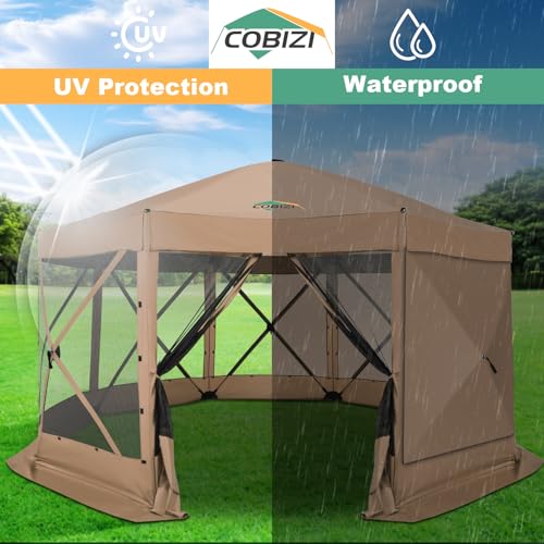 Image of COBIZI 15x15 FT Pop Up Gazebo - Canopy Tent, Large Gazebos On Clearance with Sidewalls, Screened in Gazebo,carpas para Patio,Portable Screen Tents for 12-15 Persons Outdoor Camping, Backyard, Khaki