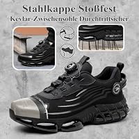 GemChve Arbeitsschuhe Sicherheitsschuhe Herren Damen Stahlkappen Anti-Smashing Leicht Sportlich Atmungsaktiv Selbsthemmend Schnellverschluss Mode Schutzschuhe Black 43 EU – Ansicht 4