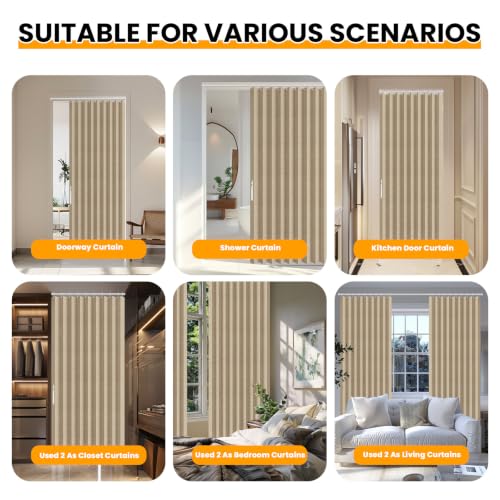 Image of AJAZZ Blackout Magnetic Door Curtain Accordion Doors Interior Closet Door Curtain Invisible Applicable Bedroom Room Living Room Doorway（Brown 42 inch W x 78 inch L 1 Panel