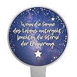 younikat Grabschmuck wetterfest aus Edelstahl Rund 12 cm I Grabdekoration mit Spruch I Grabstecker I Grab Deko - Wenn die Sonne des Lebens untergeht I you0221