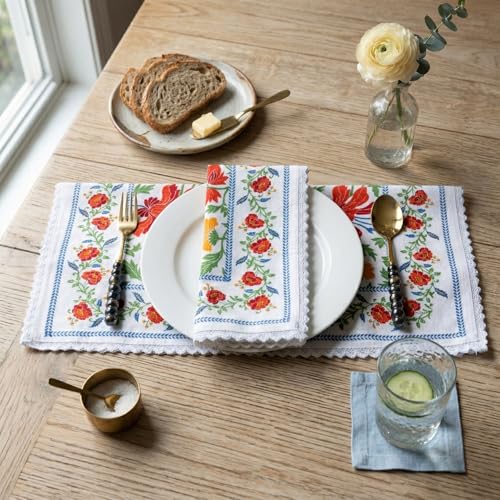 Image of FINGERCRAFT Floral Print Cloth Napkins Set of 12 Cotton Linen Blend Fabric with Classic Lace 20x20 Inch Dinner Napkin Durable and Good Absorbency for Home, Hotels, Parties (Persian Floral)