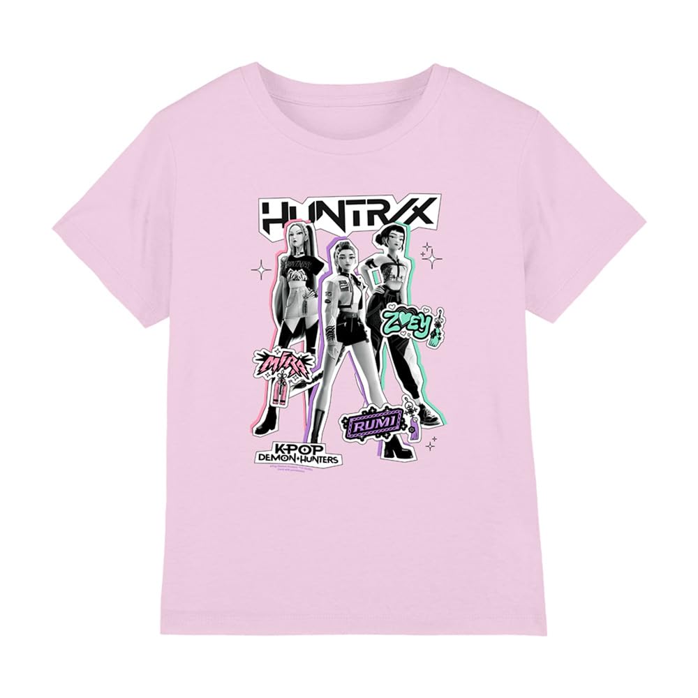 Kpop Demon Hunters Huntrix Scrapbook Poses Kids T Shirt, Pink, 12-13Y