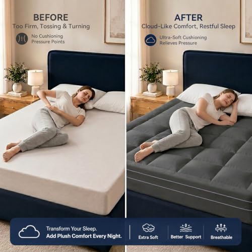 Image of ABENE 3 Inch Dual Layer Memory Foam Mattress Topper Twin, 2 Inch Memory Foam Plus 1 Inch Down Alternative Pillowtop Mattress Pad, with Bedside Pocket, Support for Back Pain (Twin, Gray)