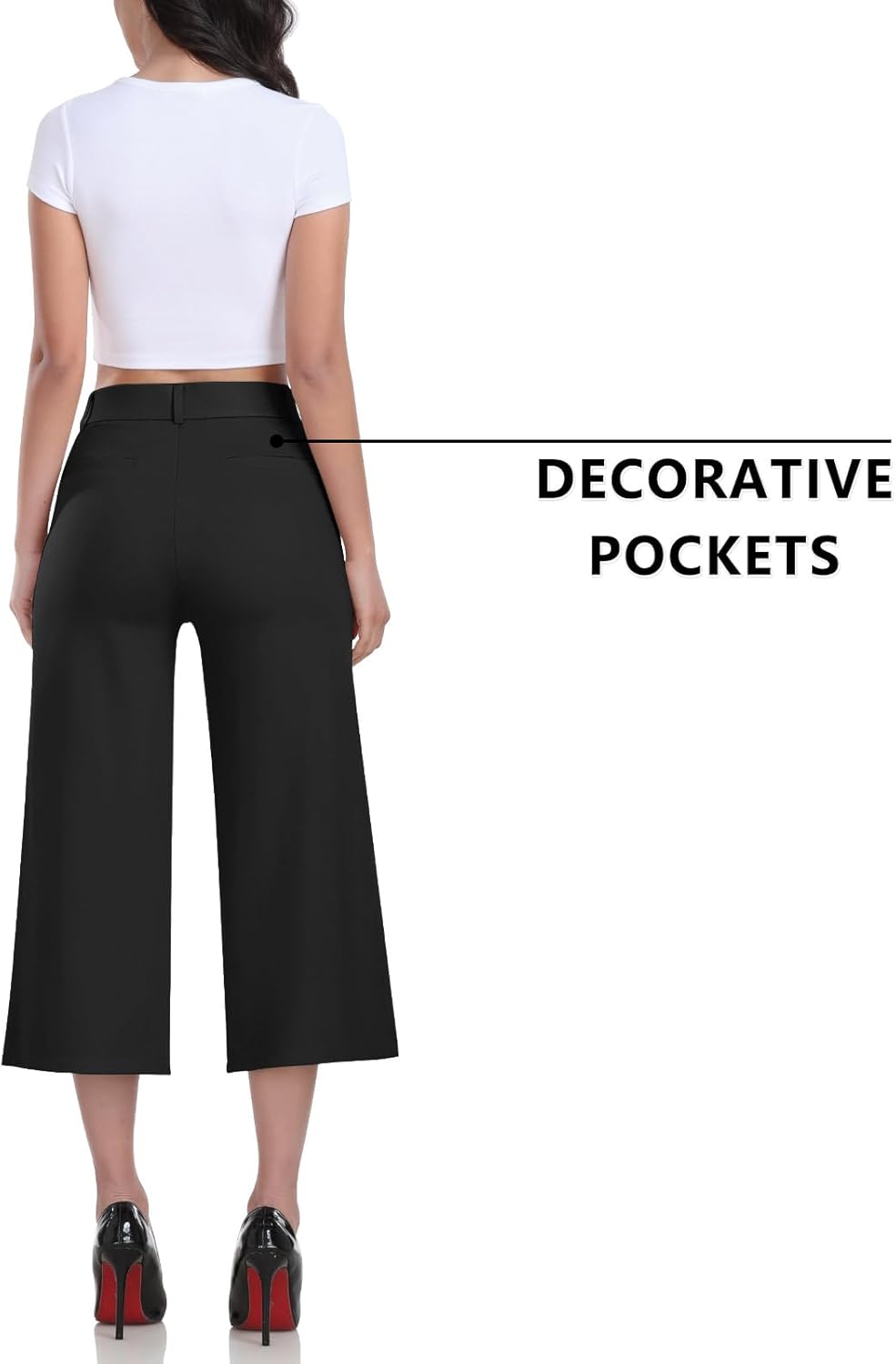 RIMLESS 7 Wide Leg Pants for Women Fashion Twill Cropped Trousers Business Casual Dress Pants Stretch Capris Work Slacks - Image 3