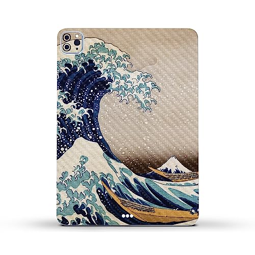 Image of MightySkins Carbon Fiber Skin Compatible with Apple iPad Pro 11 inch M2 4th Gen (2022) Full Wrap Kit - Great Wave of Kanagawa | Protective, Durable Textured Carbon Fiber Finish | Made in The USA