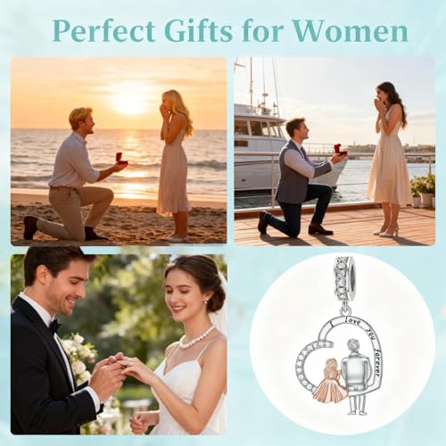 Image of PROESS Father Mother Daughter Charm fit Charms Bracelet Sterling Silver Charms for Bracelets Birthday Valentines Day Gifts for Daughter Mother Lover
