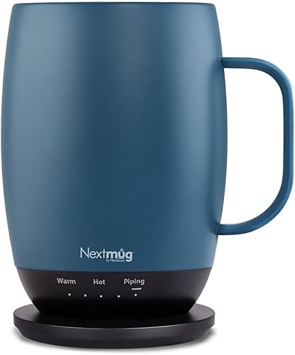 Nextmug Plus (azul pizarra, 18 onzas) Taza de calentamiento con control de temperatura, sin aplicación, batería de larga duración para trabajo y