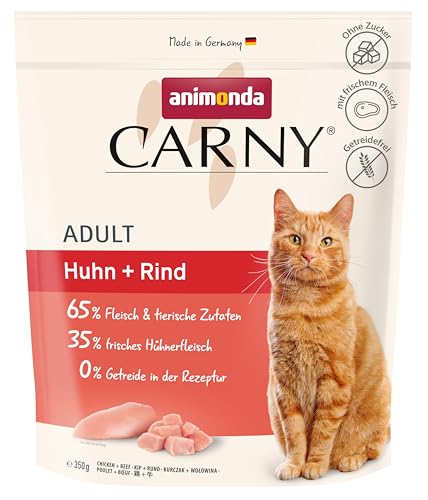 animonda Carny Katzen Trockenfutter Huhn + Rind (1 x 350 g), Trockenfutter für ausgewachsene Katzen, Katzenfutter ohne Getreide und Zucker,...