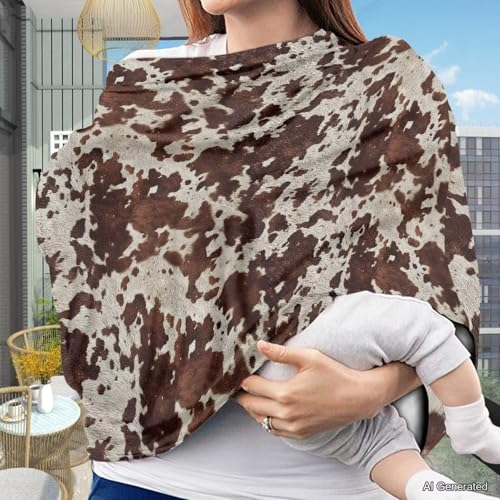 Image of Wanyint Infant Car Seat Cover for Babies, Boys Girls Carseat Canopy Baby Breastfeeding Stroller High Chair Shopping Cart Cover, Cow Print Dark Brown