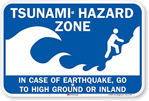 Panneau de signalisation tsunami zone bleu sur blanc pour sécuriser les plages et les ports