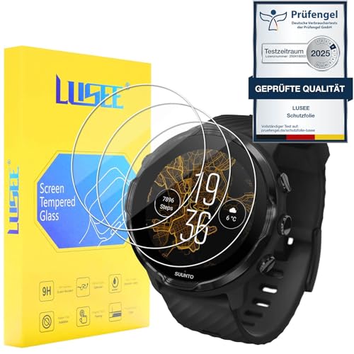 LUSEE 3 Peças protetor de ecrã compatível com Suunto 7, Suunto 9 Baro e Suunto D5, vidro temperado, dureza 9H, alta definição, resistente a riscos, anti-impressões protetor de ecrã