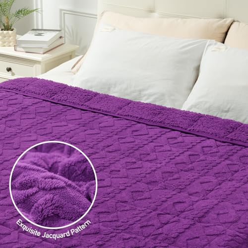 Image of Wemore Weighted Blanket for Adults Queen Size 20 lbs, Dual Sided Soft Fuzzy Jacquard Sherpa Weighted Blankets Throw, Cozy Fluffy Knitted Heavy Blanket for Couch Bed, Dark Purple, 60 x 80 inches