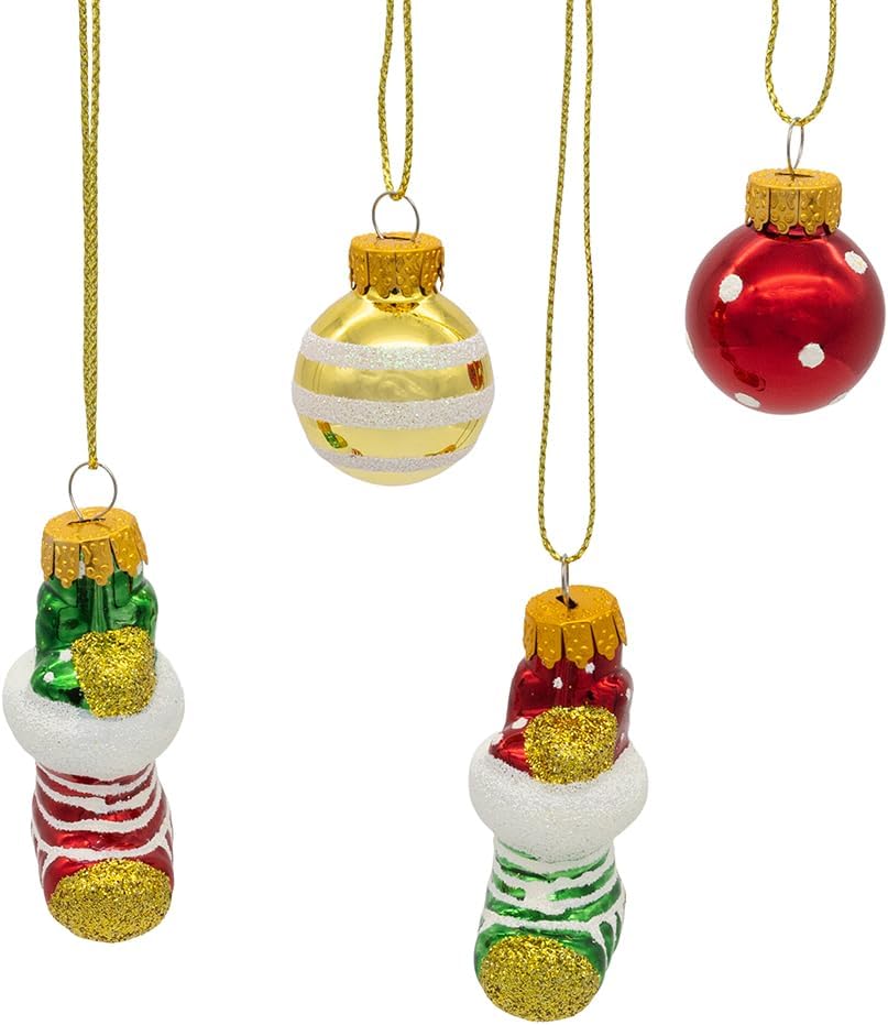 Kurt Adler 10pc 25MM Glass Stocking/Ball Ornaments