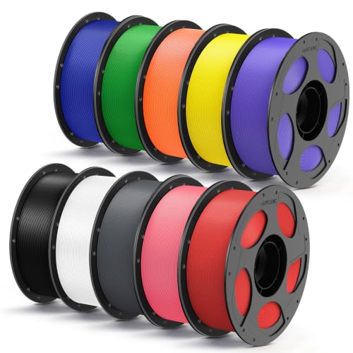 ANYCUBIC PLA Plus (PLA+), 3D Printer Filament 1.75mm Bundle, High Toughness, 1KG Spool, Black, White, Texture Grey, Pink, Red, Blue, Green, Orange, Yellow, Purple, 10KG in Total