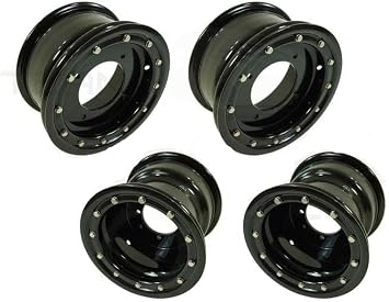YFZ 450, YFZ 450R ATV Set of 4 Beadlock Wheels Rims - Rear 9x8 3+5 Front 10x5 4+1 Black/Black