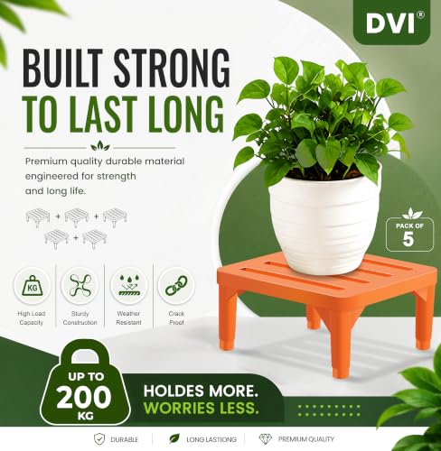 Image of DVI Heavy Duty Orange Plant Stand | Pack of 5 | Strong, Durable, Rust-Proof | Supports Up to 200 Kg | Indoor & Outdoor Use | Pot Stand for Big Size Plants | All Weather Resistant Pot Stand