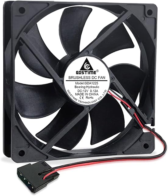 GDSTIME 120mm Fan 120 x 25mm 12V Computer Fan 4 Pin 12CM Case Fan 1500 RPM PC Fan DC Brushless Cooling Fan For Ventilation Exhaust Fan Replacement