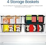 4 Pack Freezer Organizer Bins, Freezer Baskets for Chest Freezer Stackable Deep for Sorting Frozen Meats and Food, Freezer Storage Basket with Foldable Handles