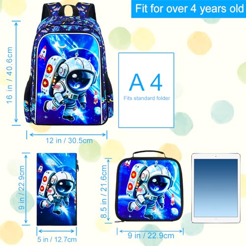 KLFVB 3PCS Boys Backpack, 16" Astronaut Kids Bookbag and Lunch Box, Water Resistant Preschool Backpacks for Elementary Students by KLFVB - Used condition - Image 4