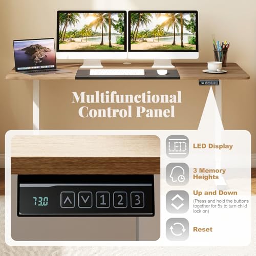 GIANTEX 140x70cm Escritorio Elevable Eléctrico en Altura, Mesa de Trabajo con Función de Memoria y Bloqueo Infantil, Tablero Ensamblado, Standing Desk para Oficina, Dormitorio (Beige) - imagen 4