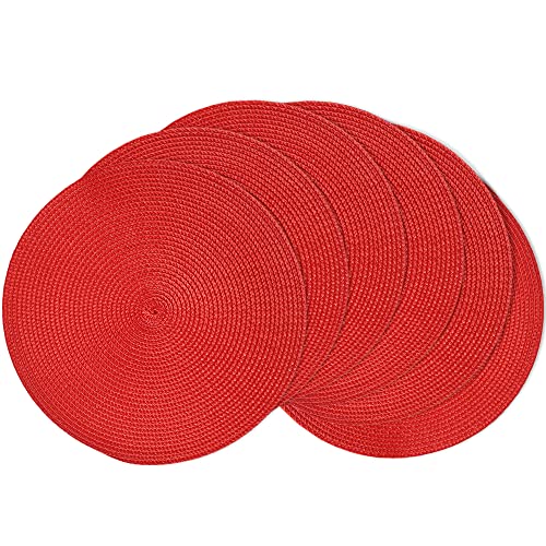 Lot de 6 Set de Table Rond,Set de Table Lavable Résistant à la Chaleur Sets de Table Plastique pour la Cuisine, la Table à Manger, Les fêtes, Les...