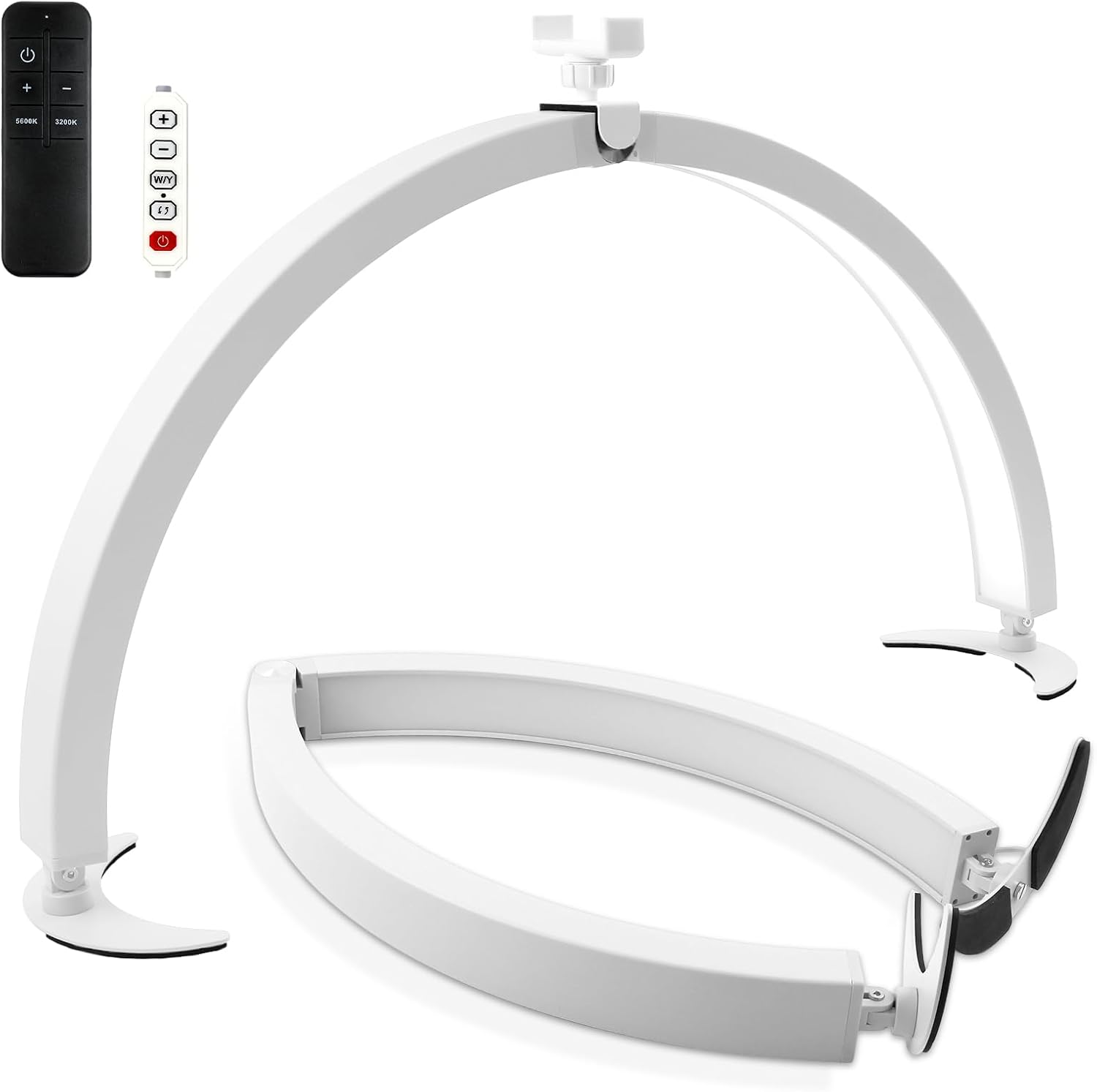 BQAN Half Moon Light for Nail Desk, 29'' 40W Nail Tech Desk Lamp with Phone Holder & Wire Controller & Remote, Stepless Adjustment Desk Lamp for Nails, Tattoo, Eyelash Extensions, White, BYXMJDHY-23