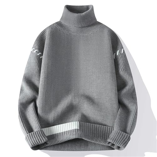 Men's Loose Turtleneck Knit Sweater Casual Pullover Warm Patchwork Design Autumn Winter Jumper4