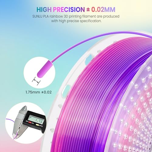 Image of SUNLU Transparent Rainbow PLA Filament Bundle Multicolor, Neatly Wound Gradient Rainbow PLA 3D Printer Filament 1.75mm ±0.02mm, 4kg in Total, 1kg per Spool, 4 Pack