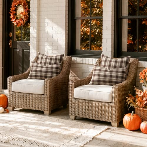 Image of MIULEE Fall Plaid Pillow Covers Scottish Tartan 20x20 Chocolate Brown | Set of 2 Fall Decorations Cushion Covers, Farmhouse Winter Home Decor, for Thanksgiving Sofa Couch Bed Living Room