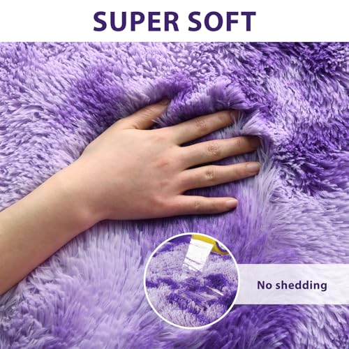 Purple White Rug Fluffy 4x6 Bedroom Rugs Girls,Plush Soft Fuzzy Area Carpet Non Slip for Living Room Nursery Kids Girlie Elegant Home Decor Aesthetic