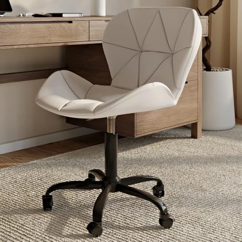 Image of Amazon Brand - Umi Home Swivel Height-Adjustable Faux Leather Office Computer Study Desk Chair for Salon, Spa in White Color