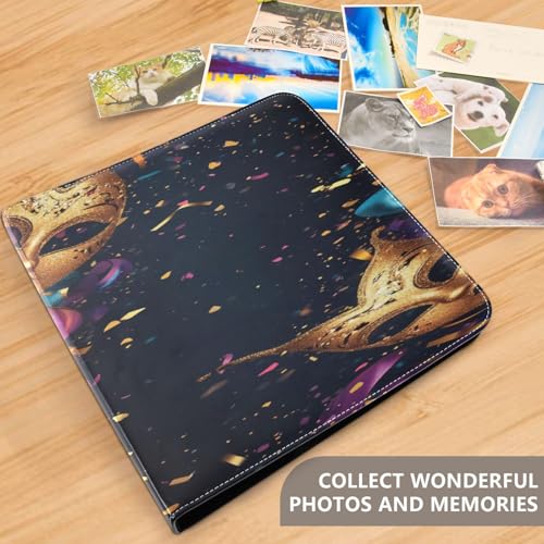 Álbum de fotos adhesivo DIY Cuero PU Scrapbook Carnaval Máscara Mardi Gras Carpeta de 3 anillos Album de fotos 40 páginas 8x10 para recuerdos miniatura 5