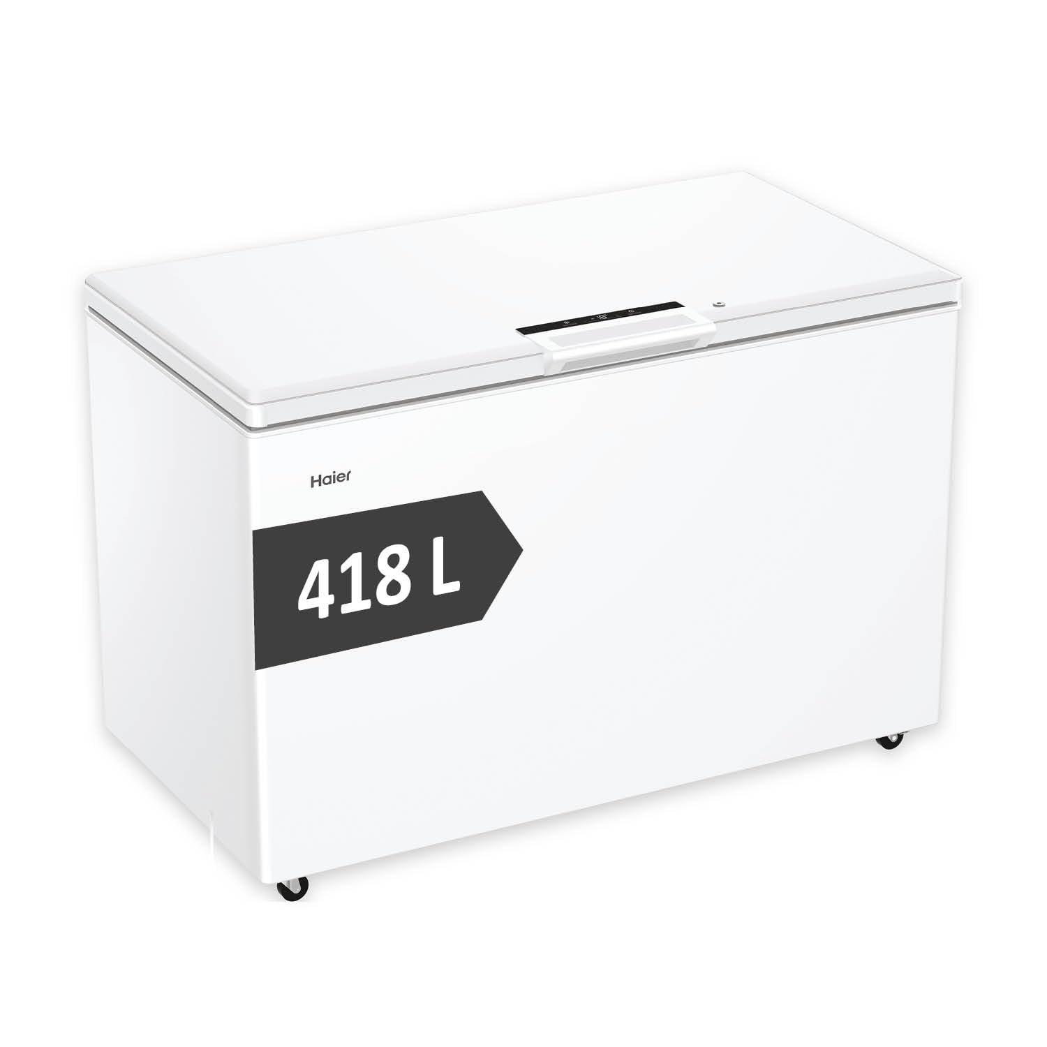 Haier HCE420D Gefriertruhe 418 L Tiefkühltruhe mit Innenbeleuchtung Schnell-Gefrierfunktion Low Frost 3 Metallkörben Energieklasse D