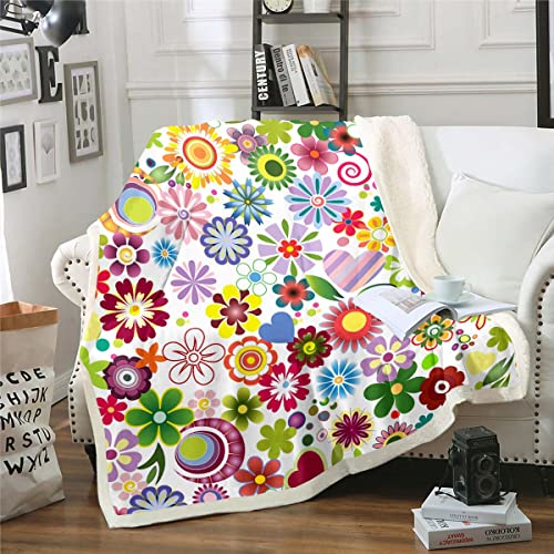 Retro Groovy Throw Blanket 70S Groovy Hippie Retro Psychedelic Flower Blanket 90" X 90" Adult Women Men Bohemian Abstract Vintage Floral Fleece Blanket Boho Rainbow Paisley Aesthetic Style Blanket #TOP22