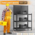 48" H Workbench with Pegboard, Heavy Duty Metal Tool Work Table with Storage Shelves and Wheels, Adjustable Work Bench for Garage, Warehouse, Workshop, Office, Commercial