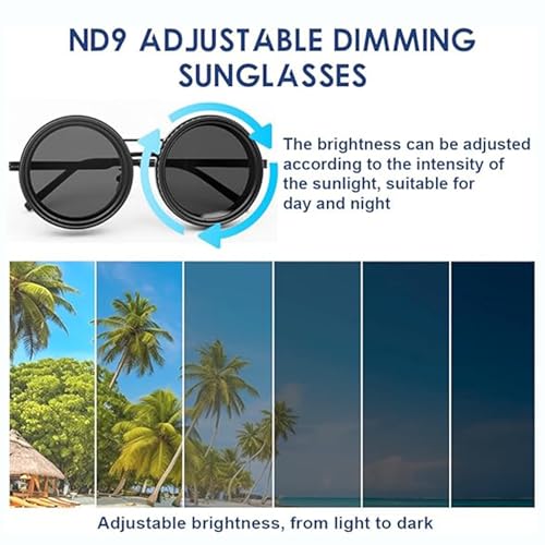 Adjustable Tint Polarized Sunglasses, Noru Filter Sunglasses, 1-9 Gears Rounded Glasses, Ideal for Beach & Outdoor Use2