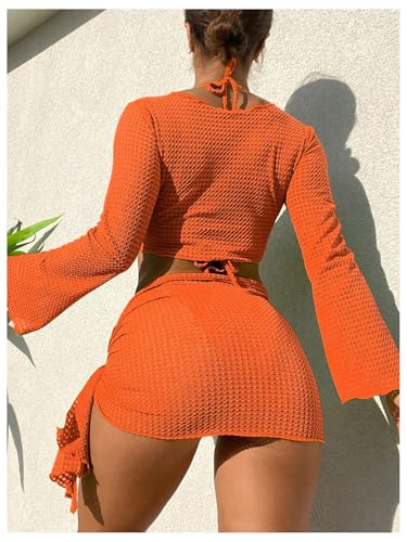 SOLY HUX Bathing Suit for Women 4 Piece Halter Triangle Bikini Sets Swimsuit with Cover Up2