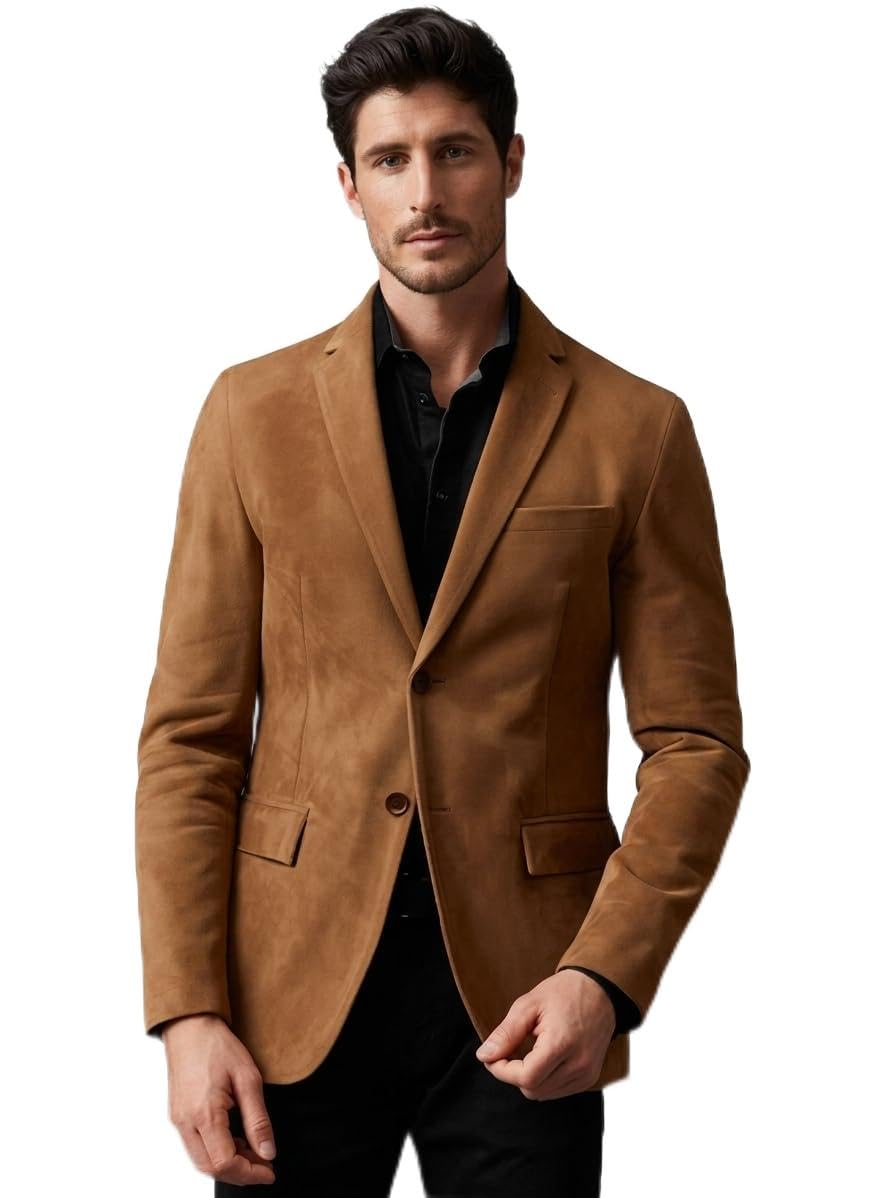 Posh Fera Men's Suede Blazer – Slim Fit Camel Sport Coat | Premium Microfiber Two-Button Jacket for Business Casual, Dinner & Smart Events | Soft Touch Texture | Sizes S-2XL-picture-32